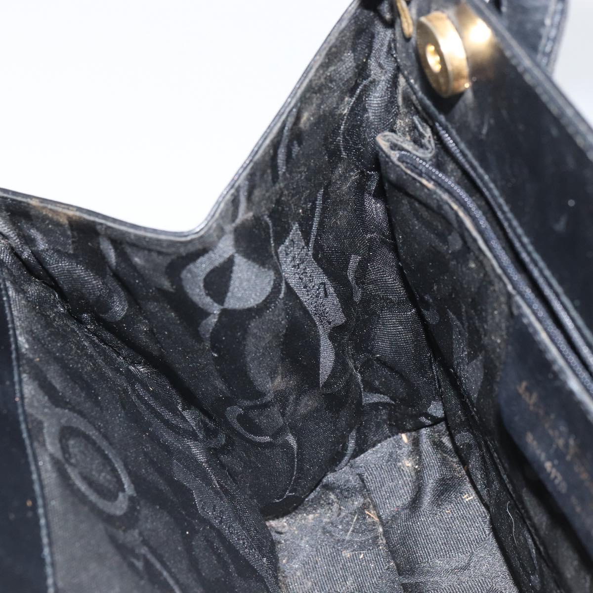 Salvatore Ferragamo Vala Hand Bag Leather 2way Black Gold Auth 161693