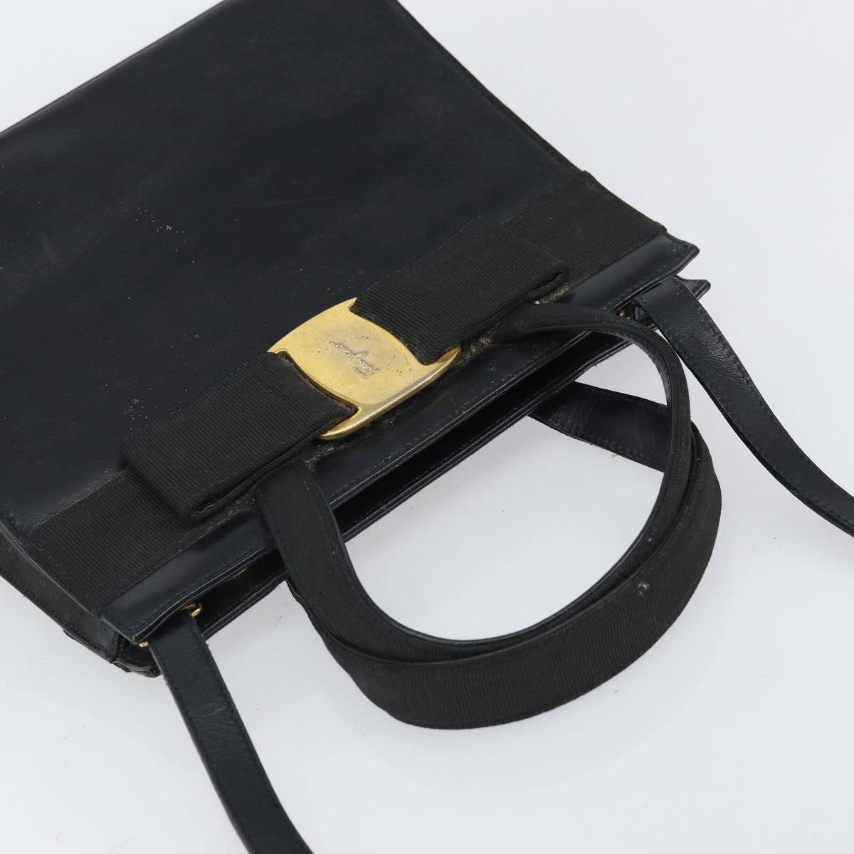 Salvatore Ferragamo Vala Hand Bag Leather 2way Black Gold Auth 161693