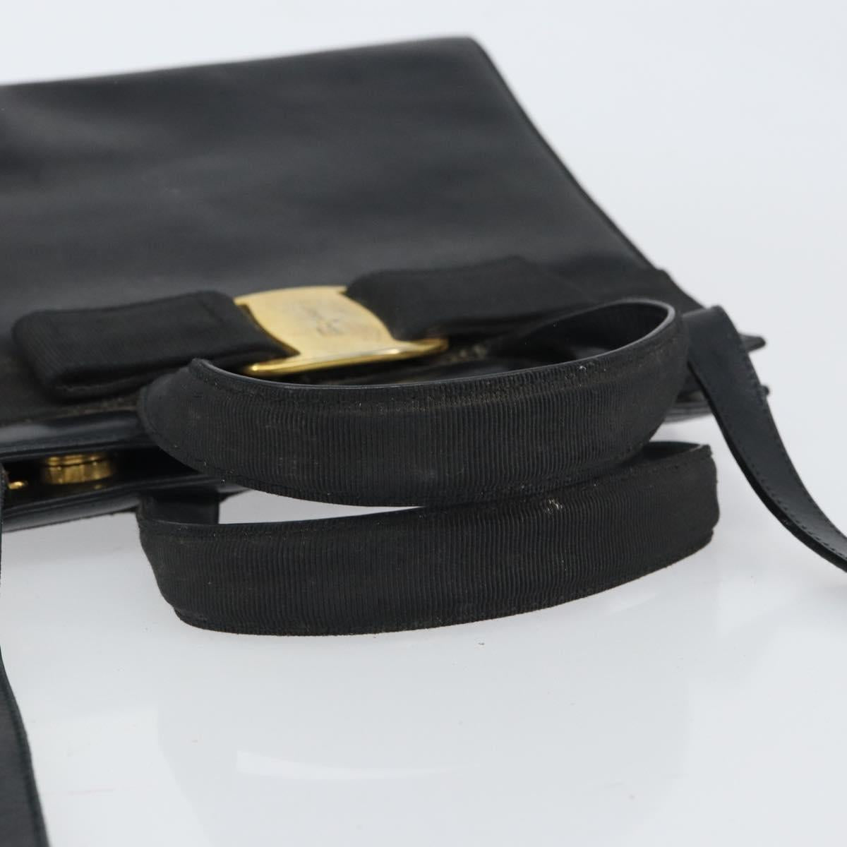 Salvatore Ferragamo Vala Hand Bag Leather 2way Black Gold Auth 161693