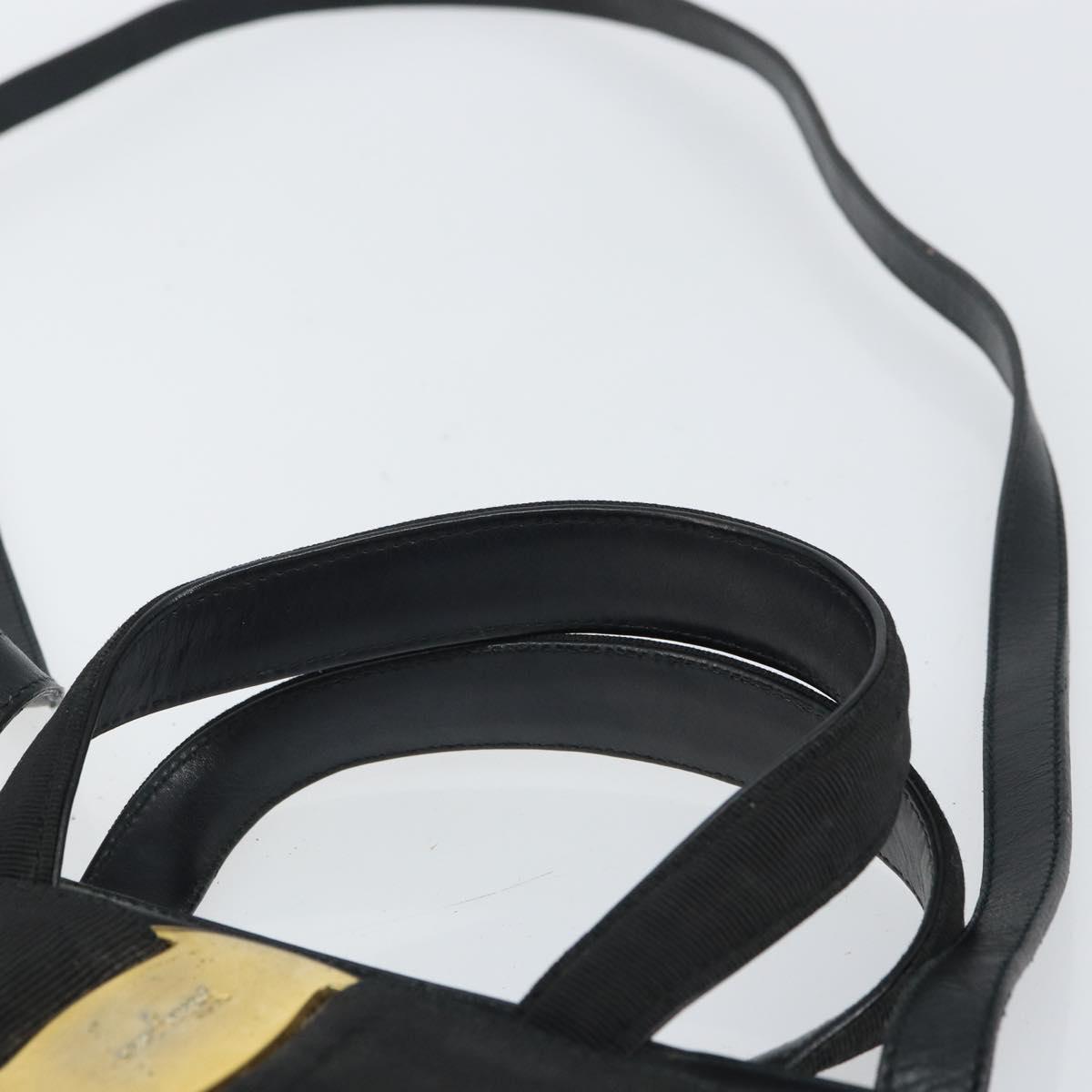 Salvatore Ferragamo Vala Hand Bag Leather 2way Black Gold Auth 161693