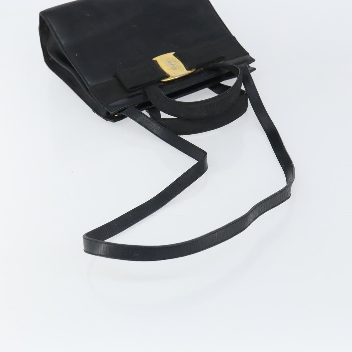 Salvatore Ferragamo Vala Hand Bag Leather 2way Black Gold Auth 161693