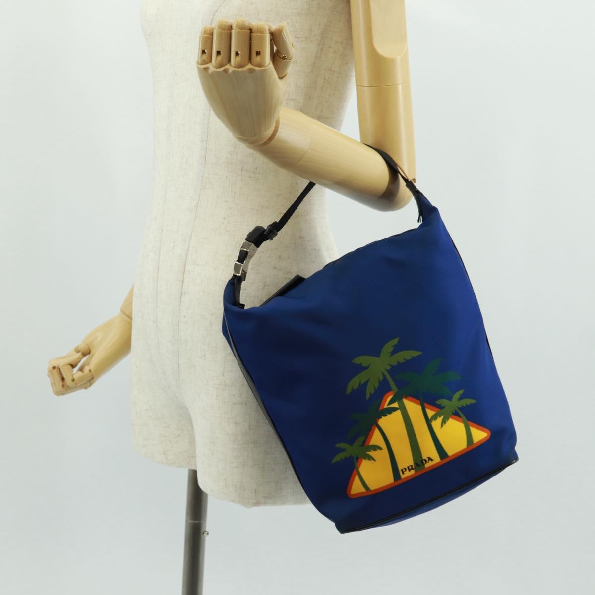 PRADA Shoulder Bag Nylon 2way Blue Silver Auth 161702M