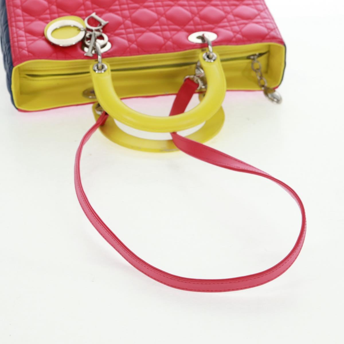 Christian Dior Lady Dior Canage Hand Bag Leather 2way Pink Silver Auth 161705SAM