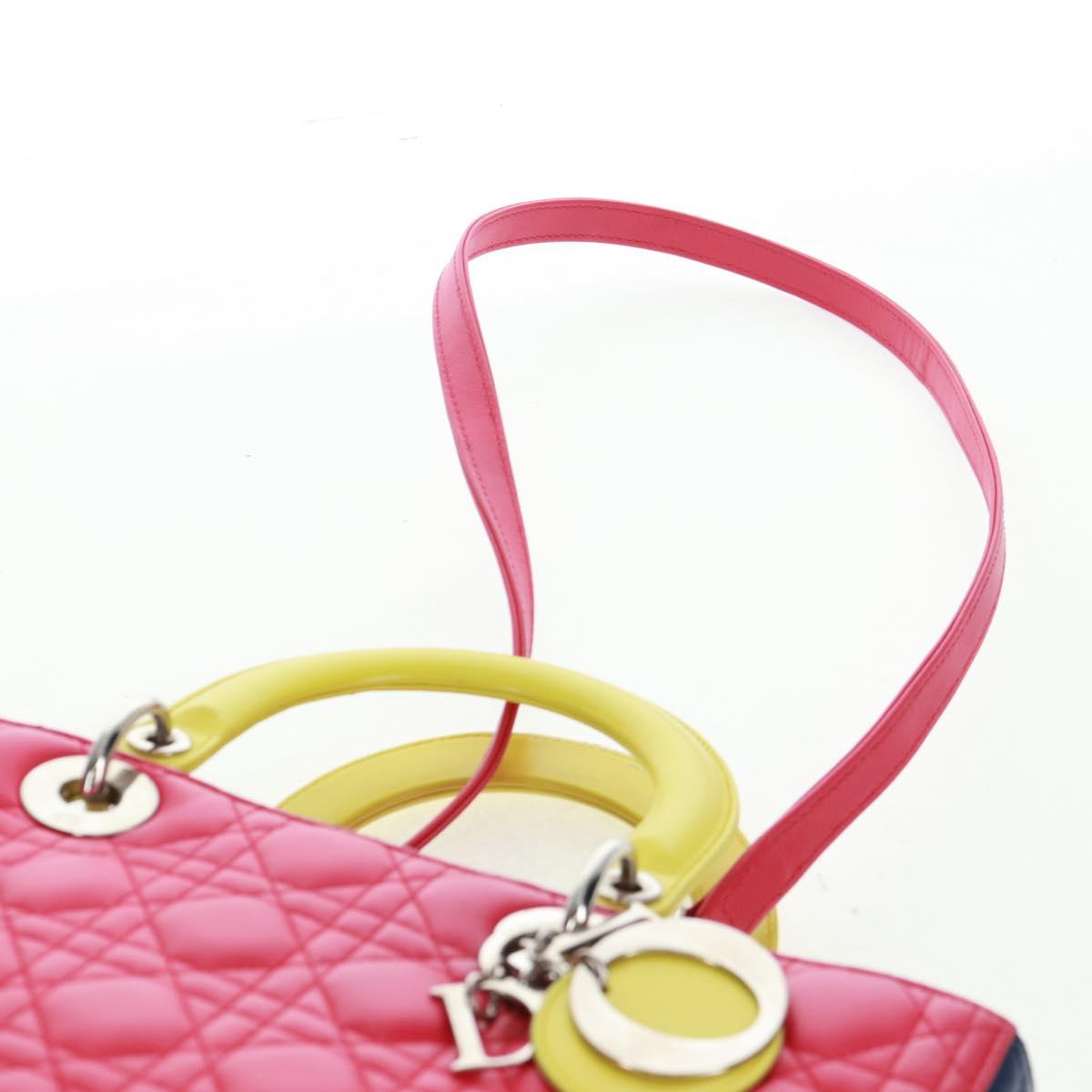 Christian Dior Lady Dior Canage Hand Bag Leather 2way Pink Silver Auth 161705M