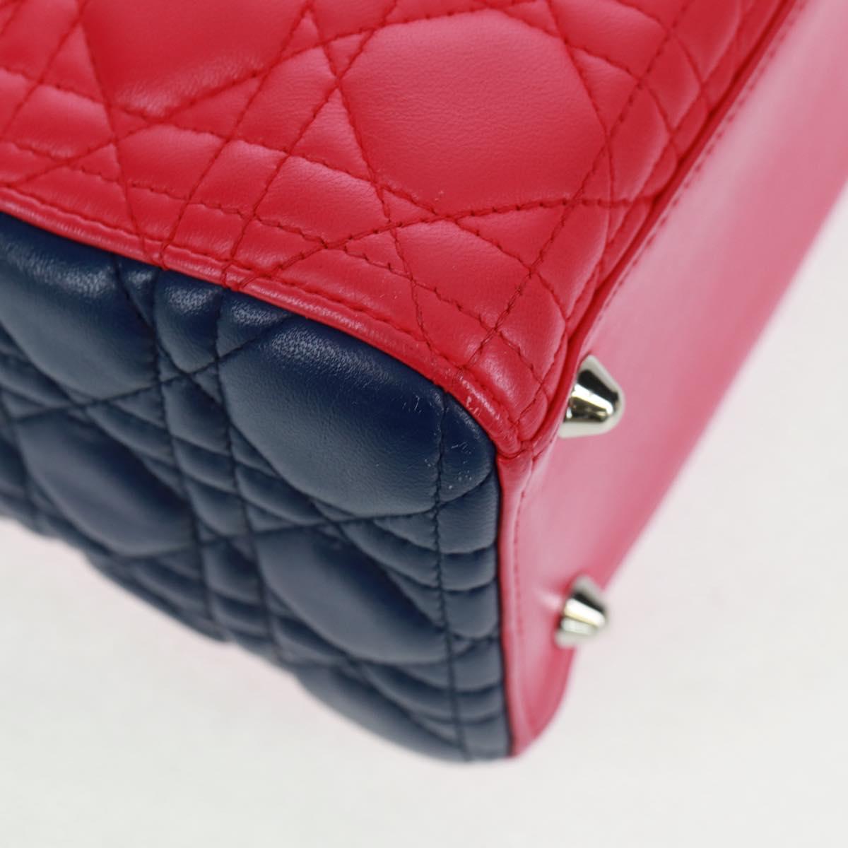 Christian Dior Lady Dior Canage Hand Bag Leather 2way Pink Silver Auth 161705M