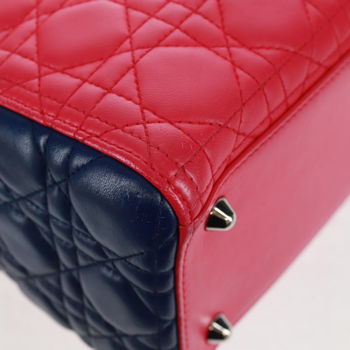 Christian Dior Lady Dior Canage Hand Bag Leather 2way Pink Silver Auth 161705SAM