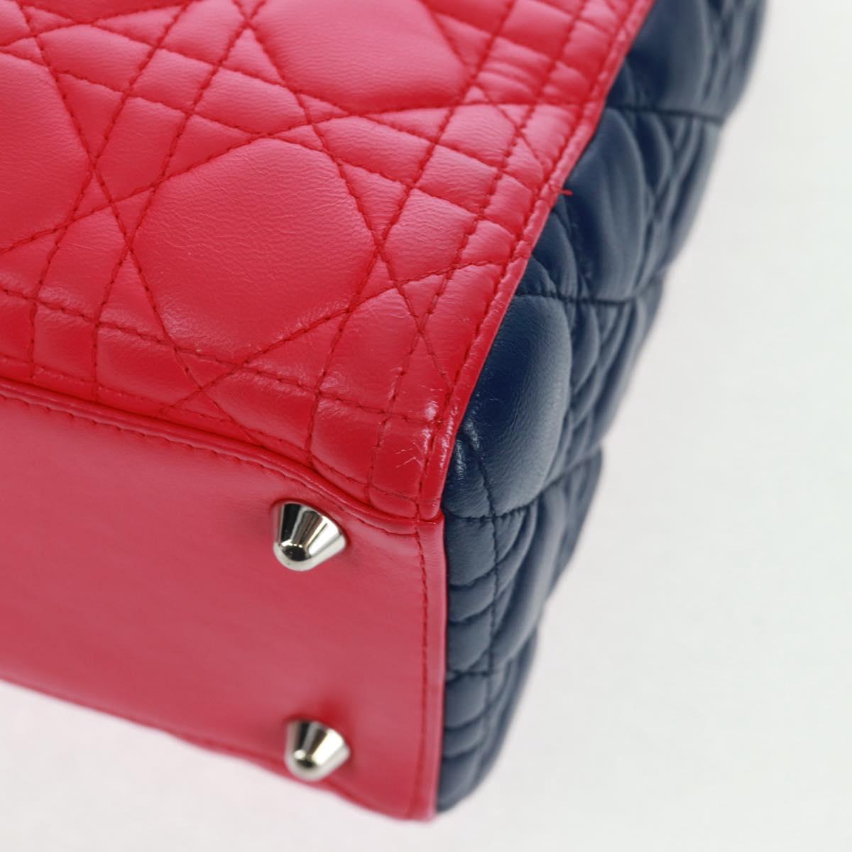 Christian Dior Lady Dior Canage Hand Bag Leather 2way Pink Silver Auth 161705M