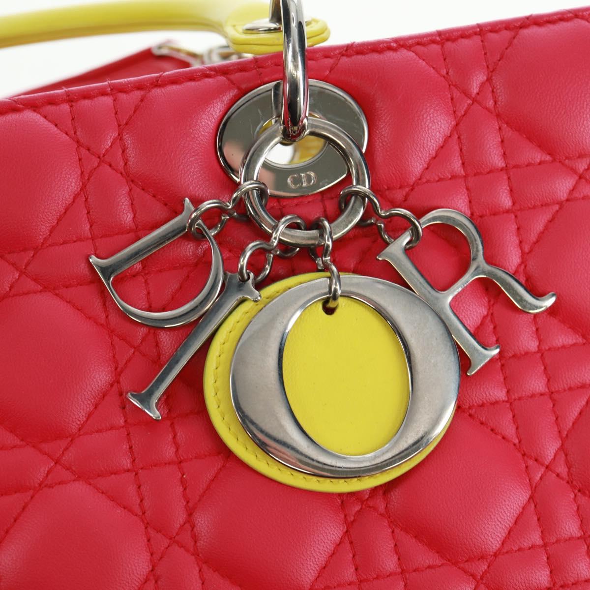 Christian Dior Lady Dior Canage Hand Bag Leather 2way Pink Silver Auth 161705M