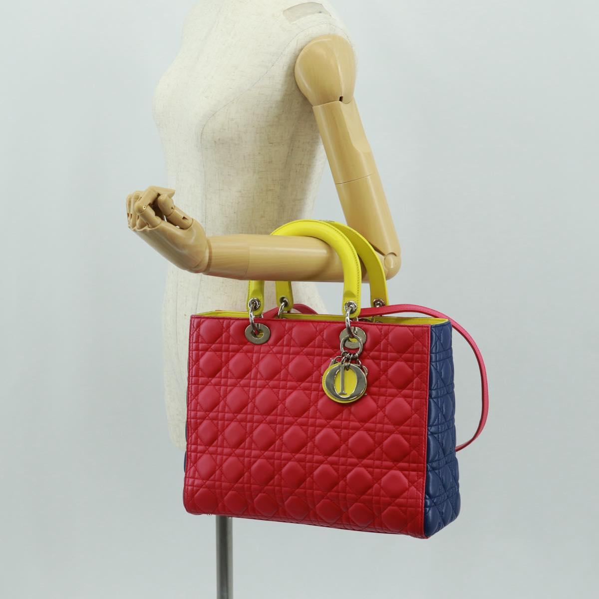 Christian Dior Lady Dior Canage Hand Bag Leather 2way Pink Silver Auth 161705M