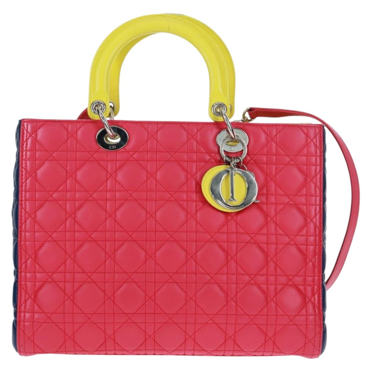 Christian Dior Lady Dior Canage Hand Bag Leather 2way Pink Silver Auth 161705M