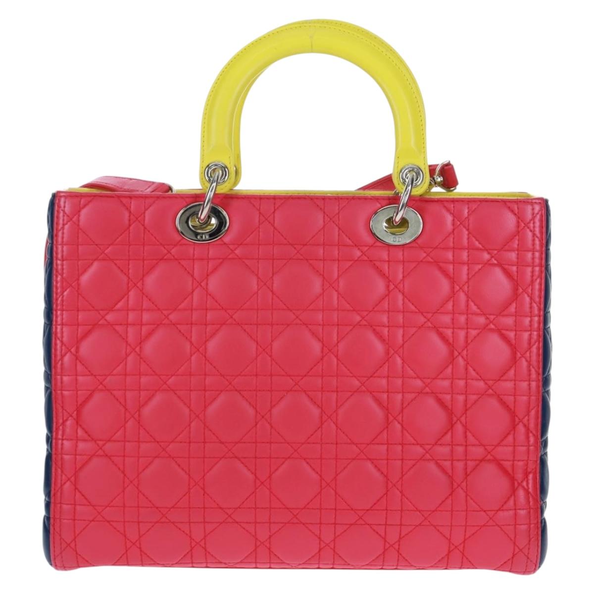 Christian Dior Lady Dior Canage Hand Bag Leather 2way Pink Silver Auth 161705SAM