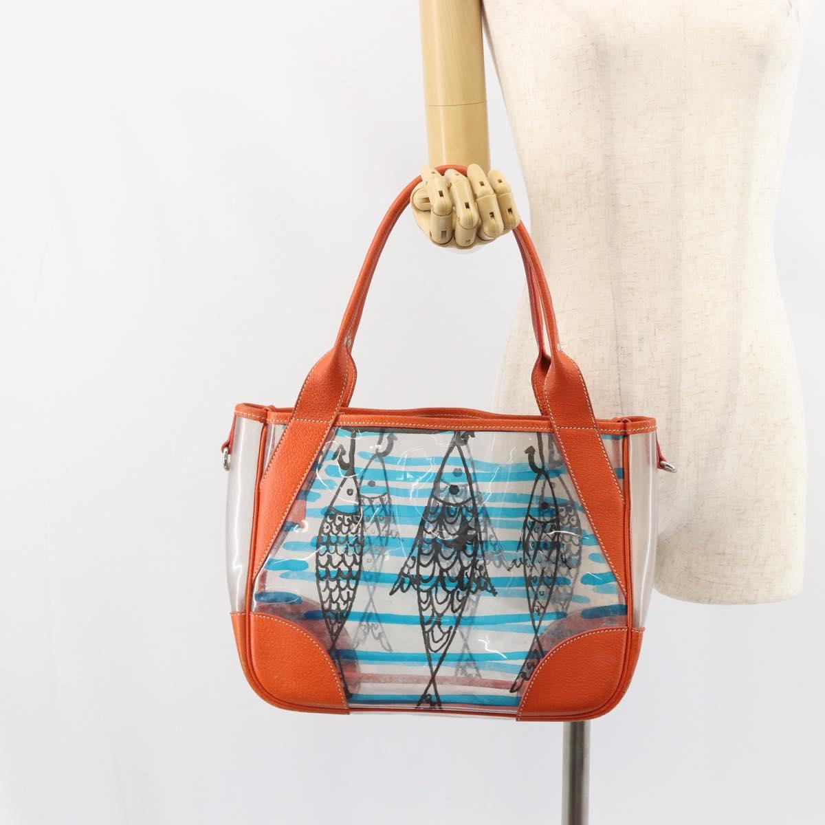 PRADA Hand Bag Vinyl Clear Silver Auth 161719
