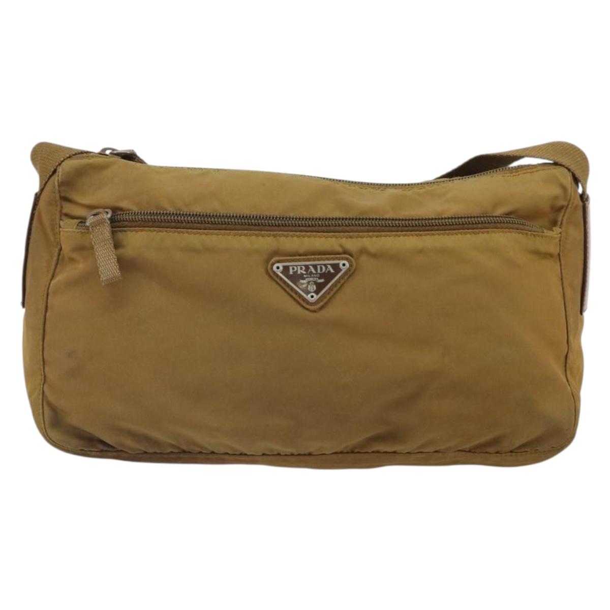 PRADA Shoulder Bag Nylon Beige Silver Auth 161725
