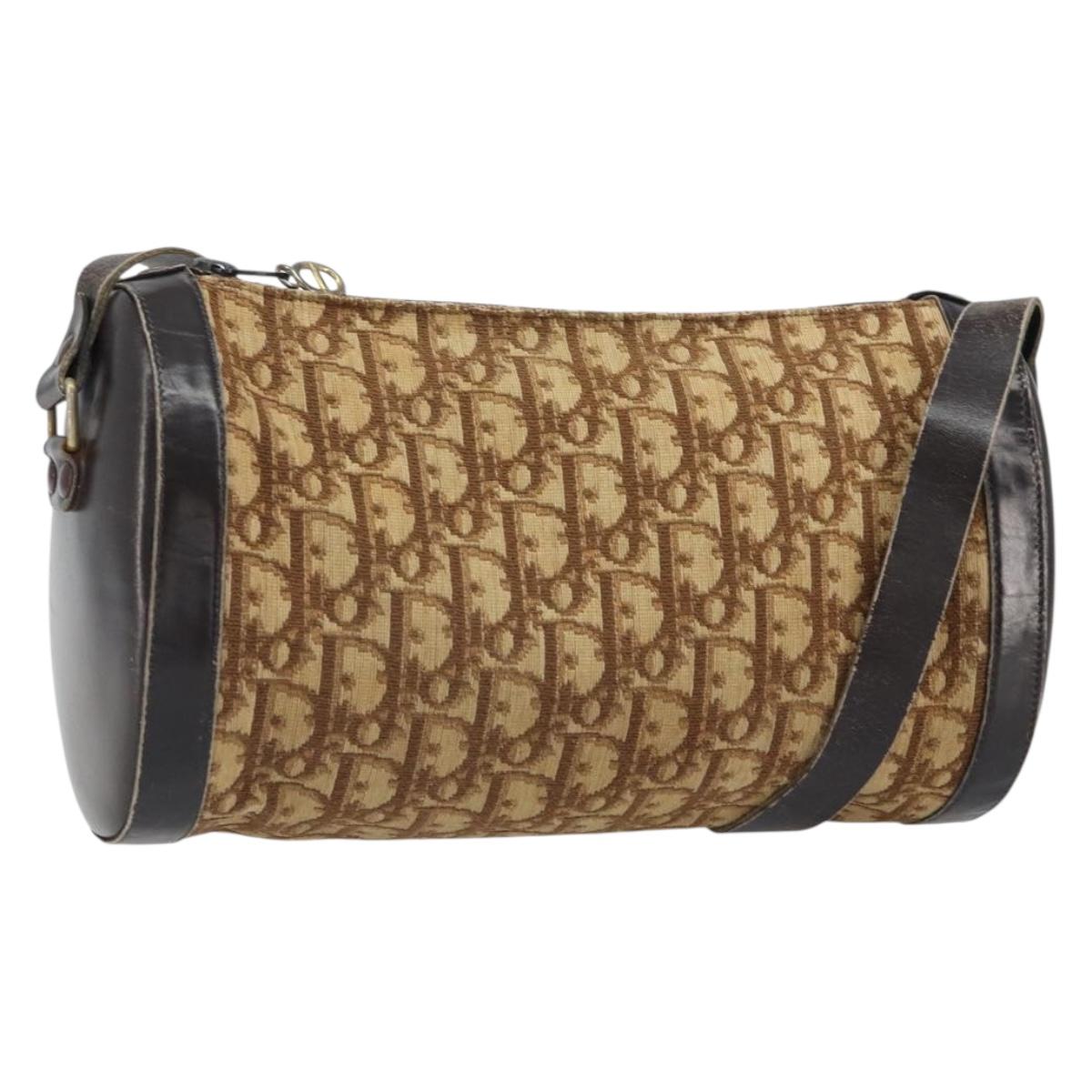 Christian Dior Trotter Canvas Shoulder Bag Beige Gold Auth 161729