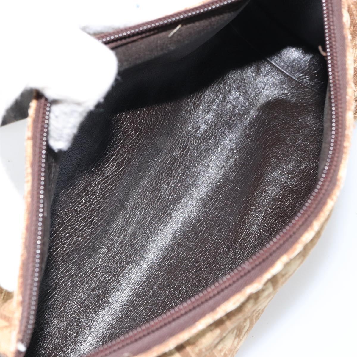 Christian Dior Trotter Canvas Shoulder Bag Beige Gold Auth 161729