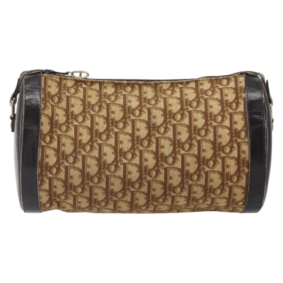 Christian Dior Trotter Canvas Shoulder Bag Beige Gold Auth 161729