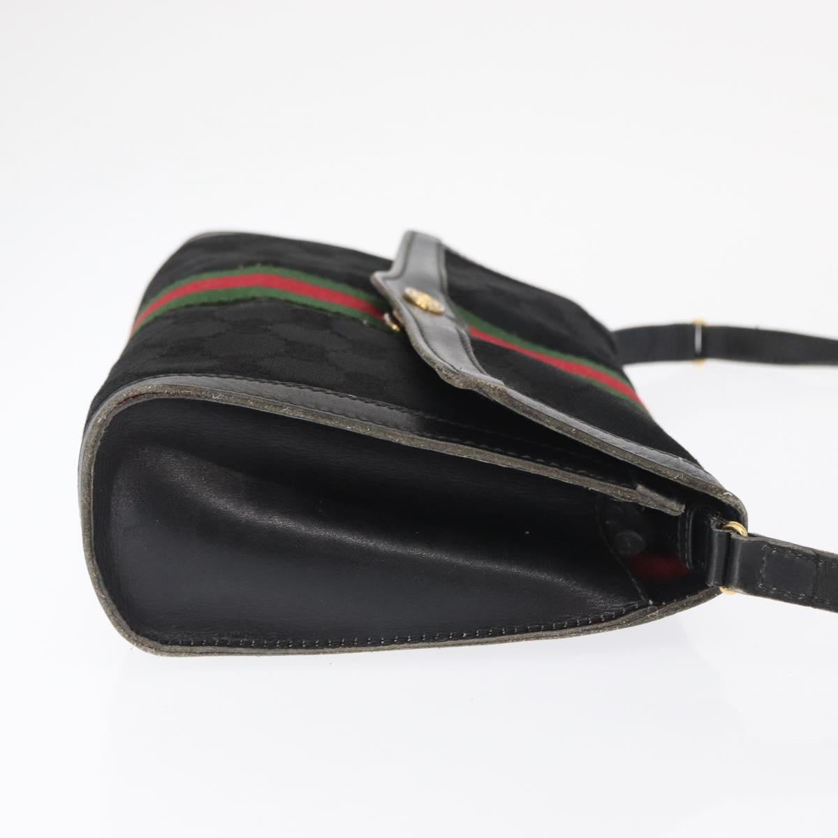 GUCCI GG Canvas Web Sherry Line Shoulder Bag Black Red Green Auth 161730