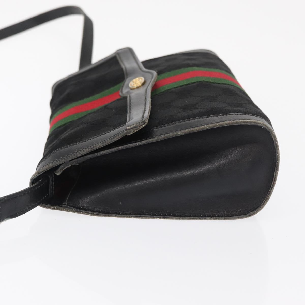 GUCCI GG Canvas Web Sherry Line Shoulder Bag Black Red Green Auth 161730