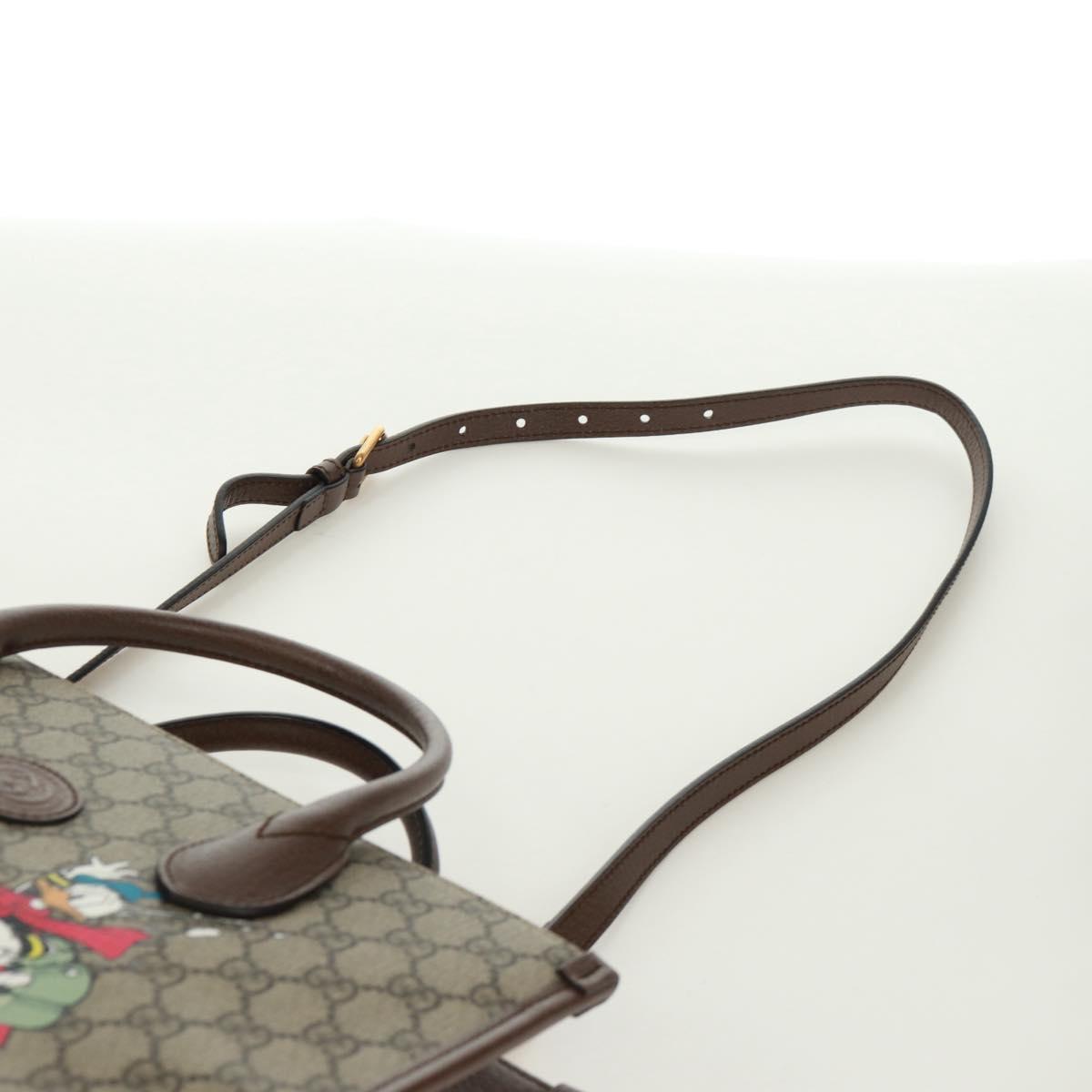 GUCCI GG Supreme Donald duck Hand Bag PVC 2way Beige Gold 648134 Auth 161733SAM