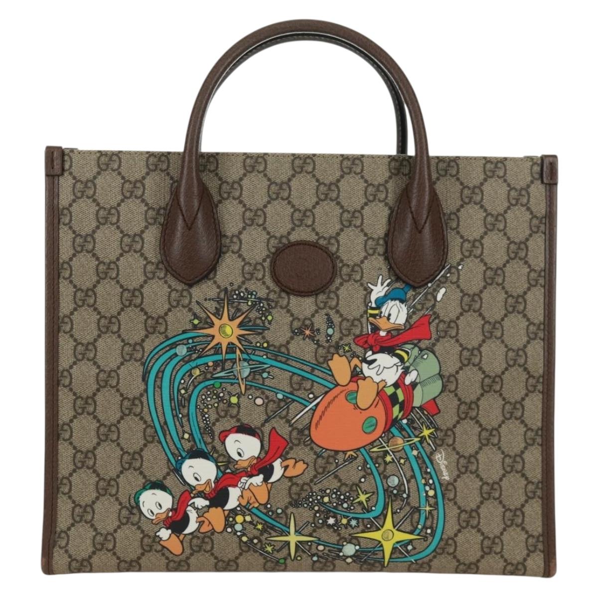 GUCCI GG Supreme Donald duck Hand Bag PVC 2way Beige Gold 648134 Auth 161733SAM