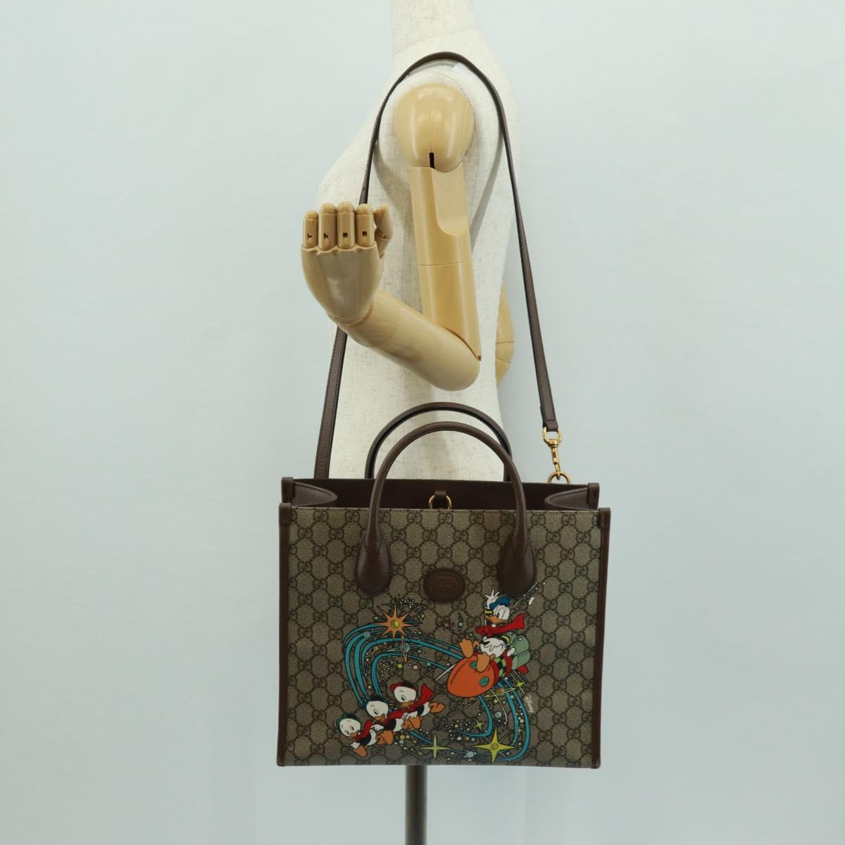 GUCCI GG Supreme Donald duck Hand Bag PVC 2way Beige Gold 648134 Auth 161733SAM