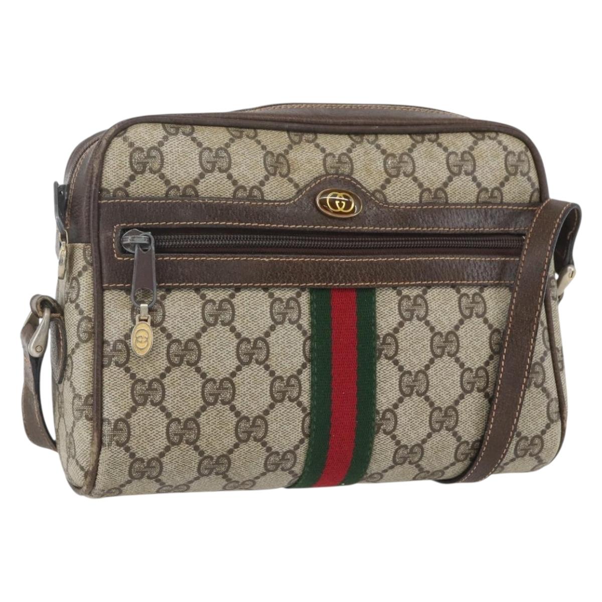 GUCCI GG Supreme Web Sherry Line Shoulder Bag PVC Beige 010 378 Auth 161738