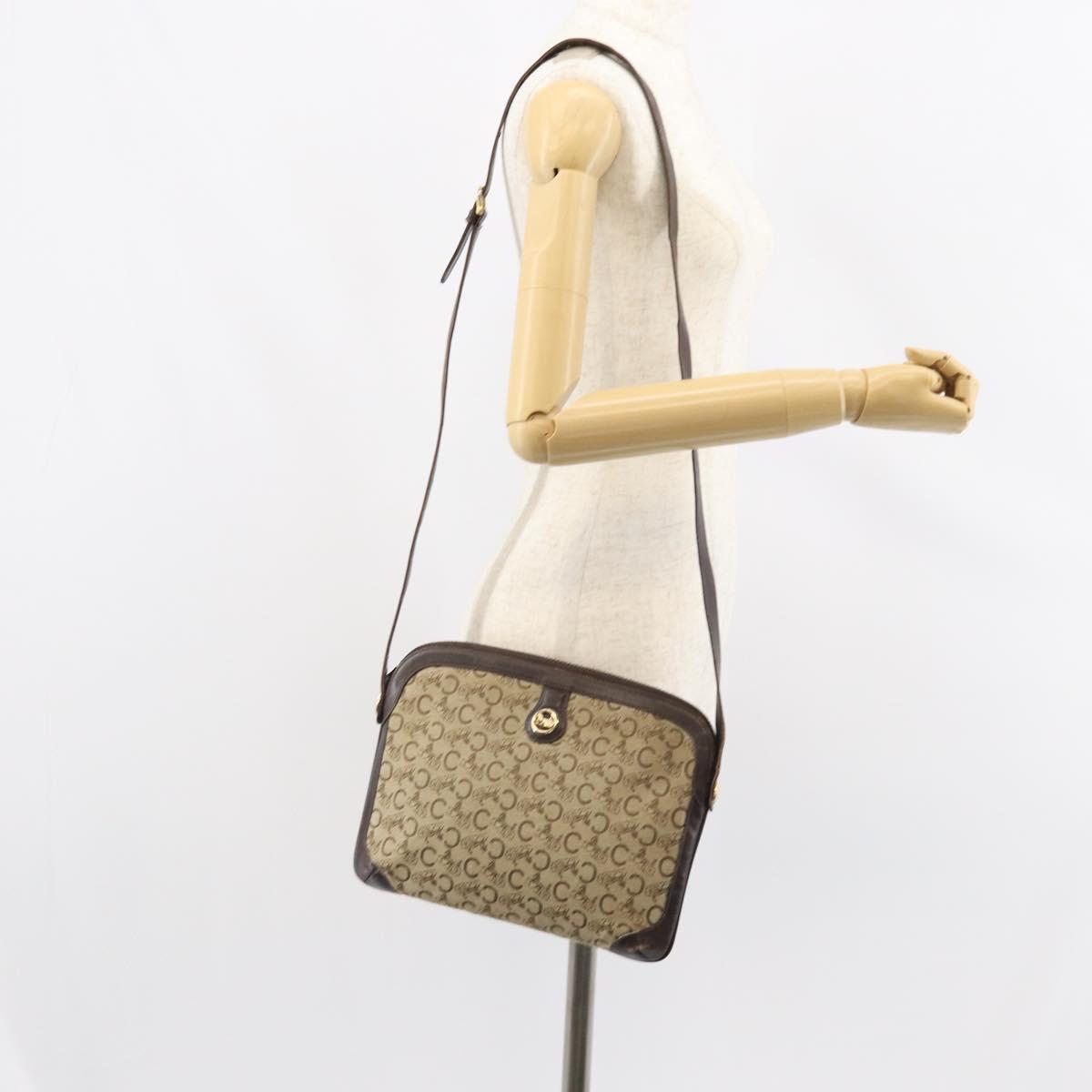 CELINE C Sulky Shoulder Bag Canvas Beige Gold Auth 161739