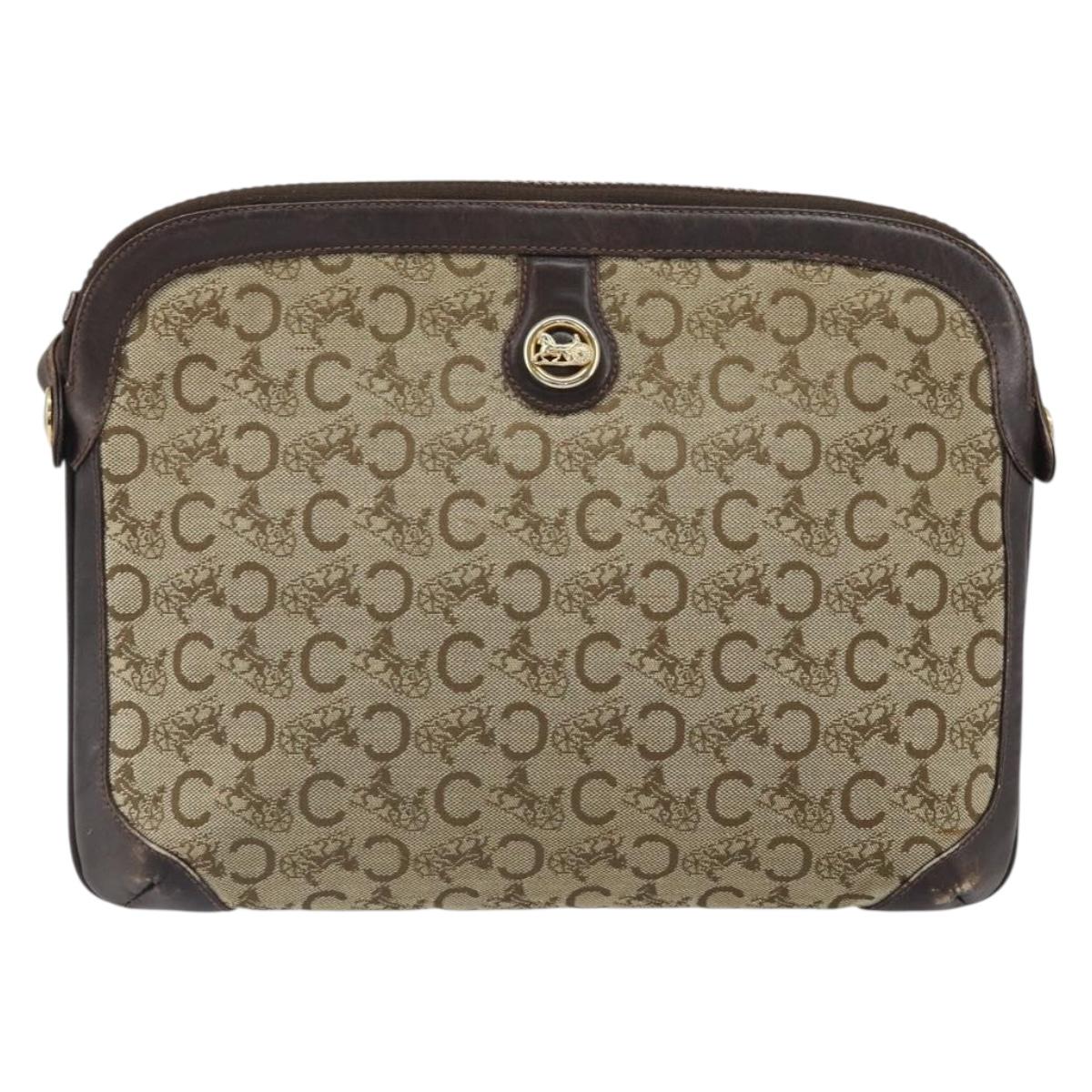 CELINE C Sulky Shoulder Bag Canvas Beige Gold Auth 161739