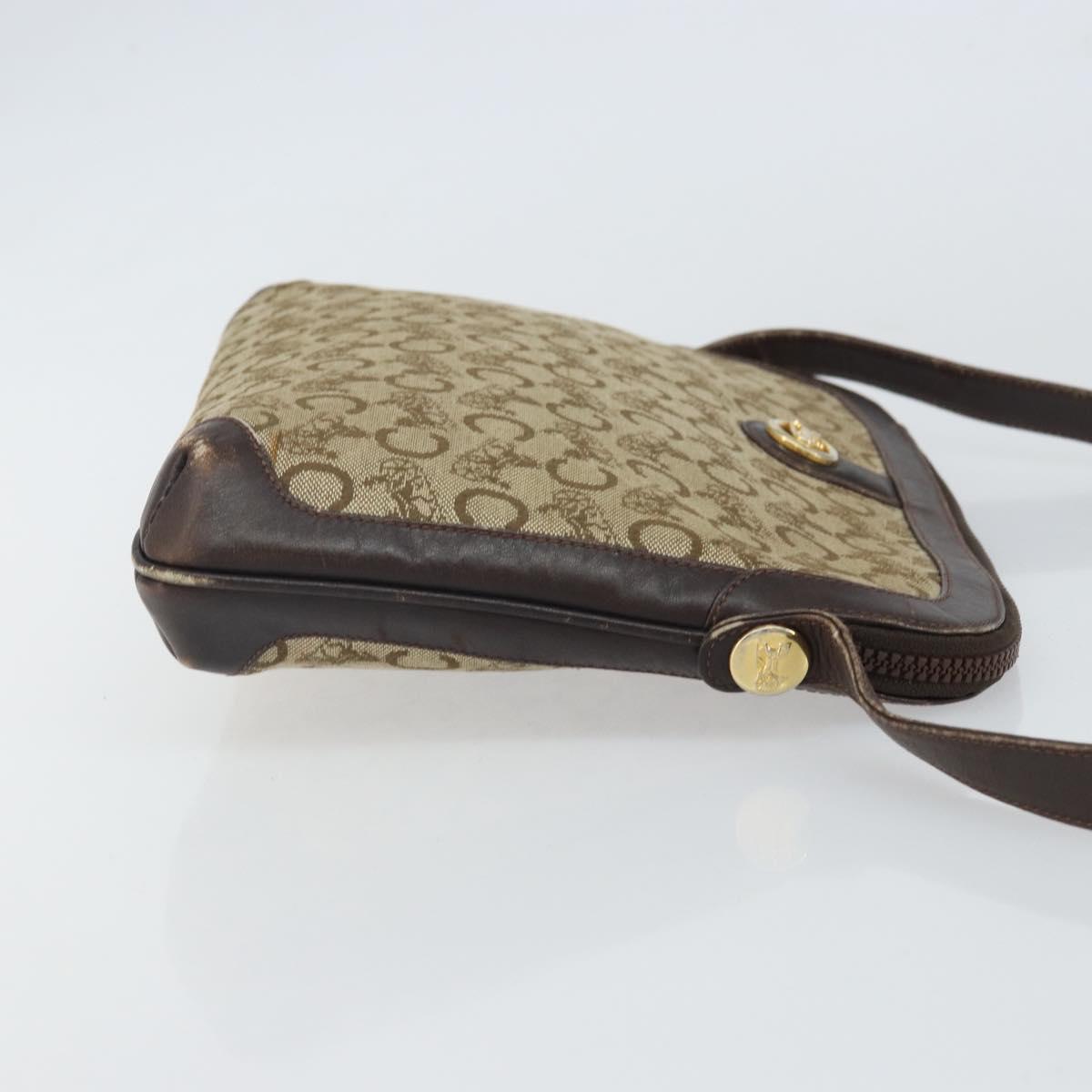 CELINE C Sulky Shoulder Bag Canvas Beige Gold Auth 161739