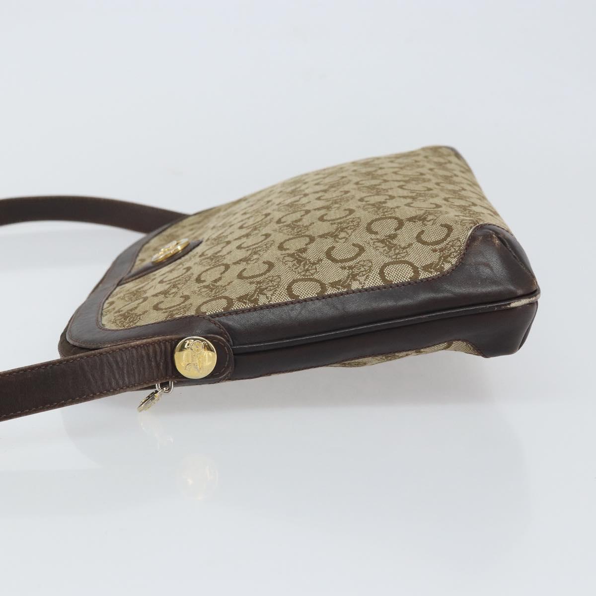 CELINE C Sulky Shoulder Bag Canvas Beige Gold Auth 161739