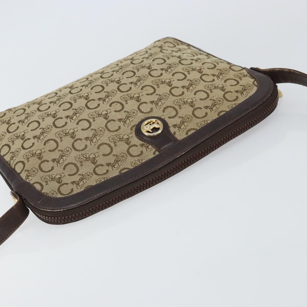 CELINE C Sulky Shoulder Bag Canvas Beige Gold Auth 161739