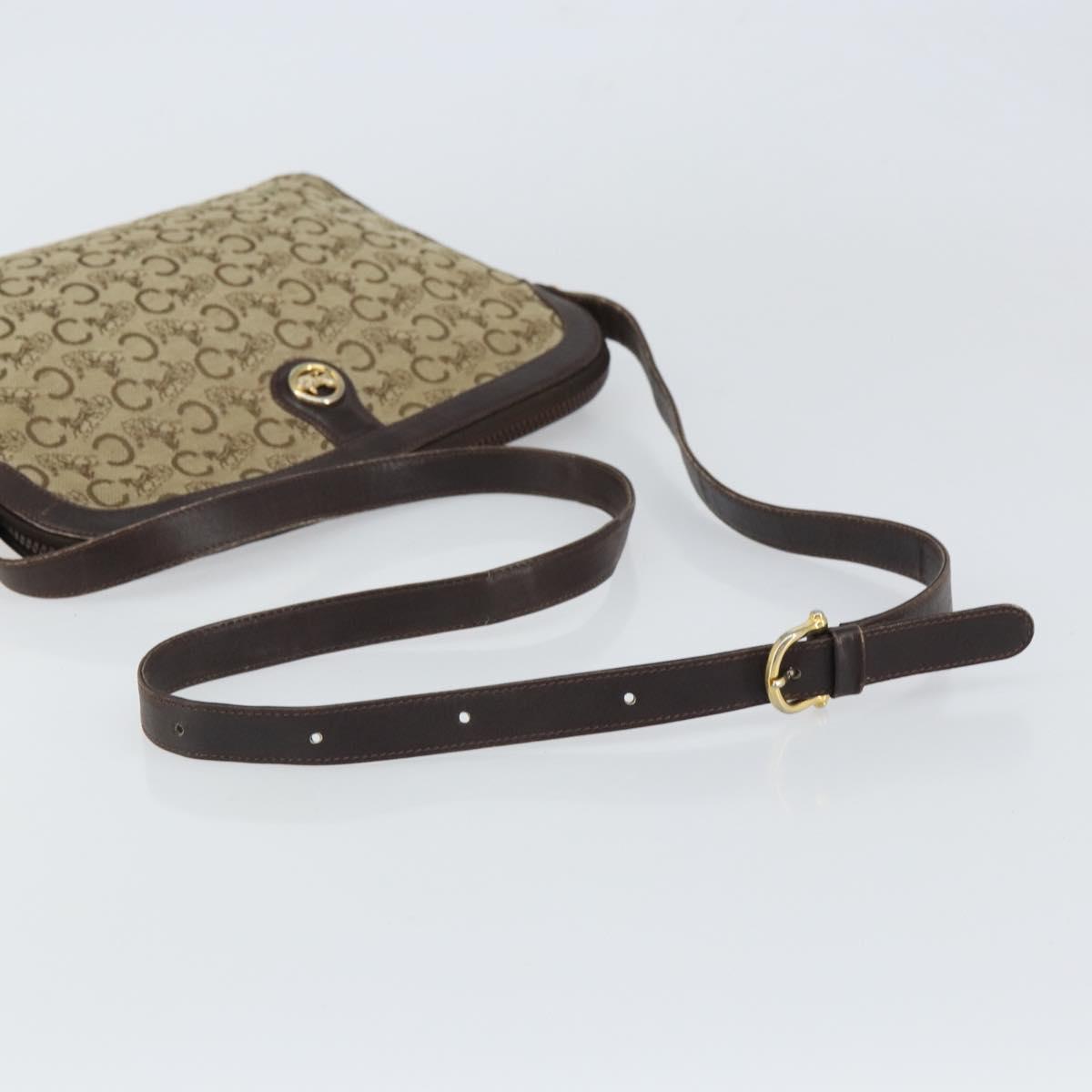 CELINE C Sulky Shoulder Bag Canvas Beige Gold Auth 161739