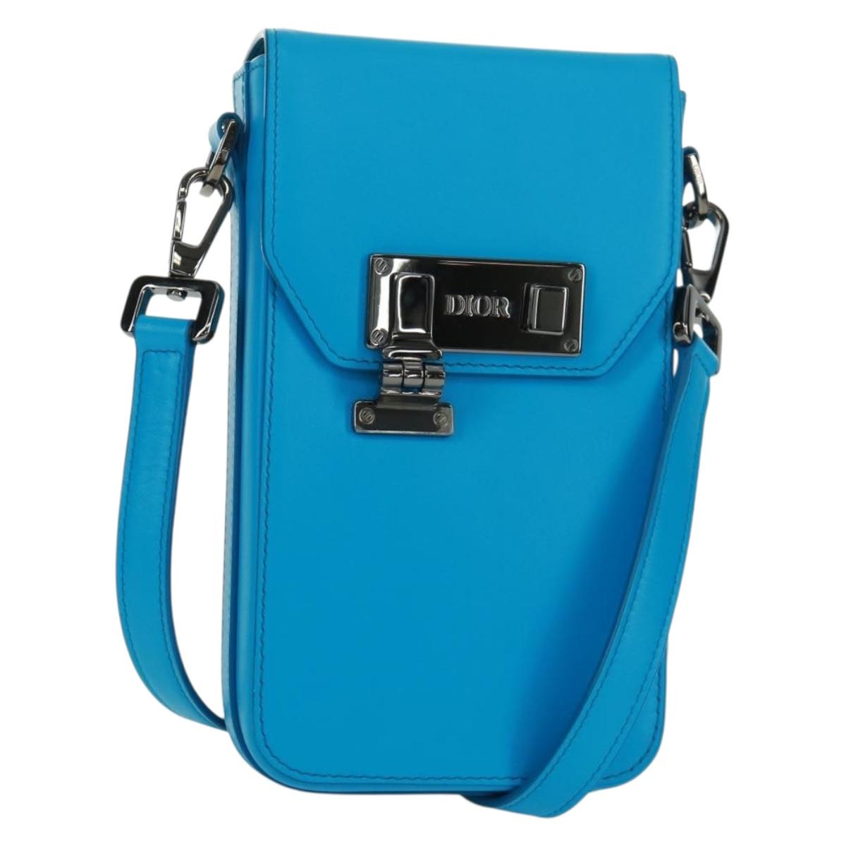 Christian Dior Shoulder Bag Leather Blue Silver Auth 161745M