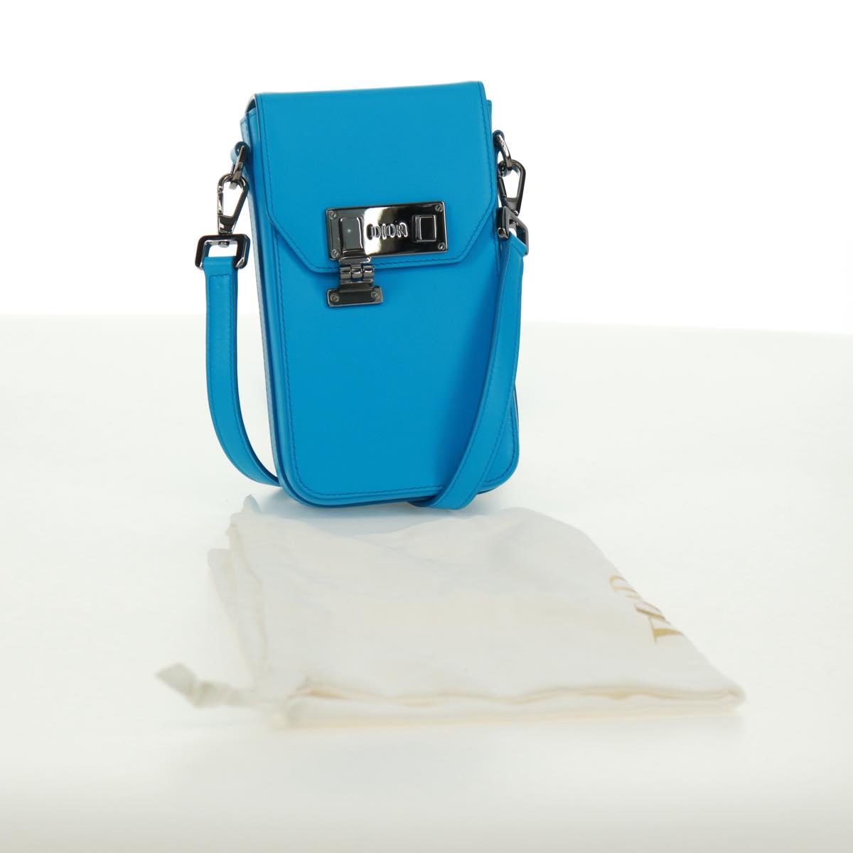 Christian Dior Shoulder Bag Leather Blue Silver Auth 161745M