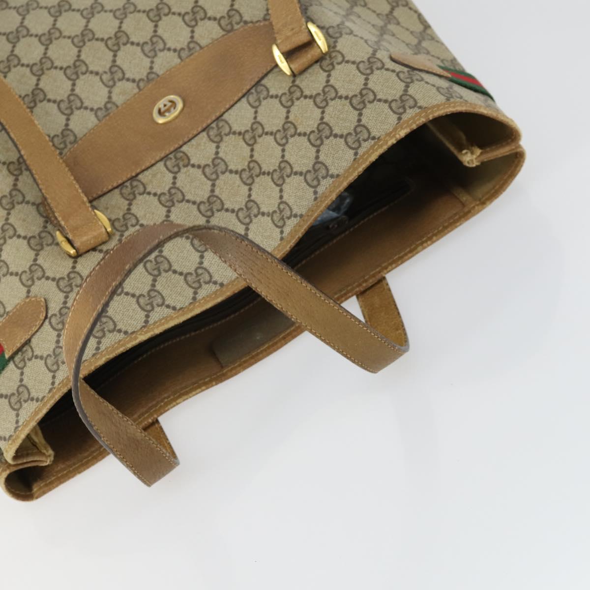 GUCCI GG Supreme Web Sherry Line Tote Bag PVC Beige Gold 39 02 091 Auth 161753