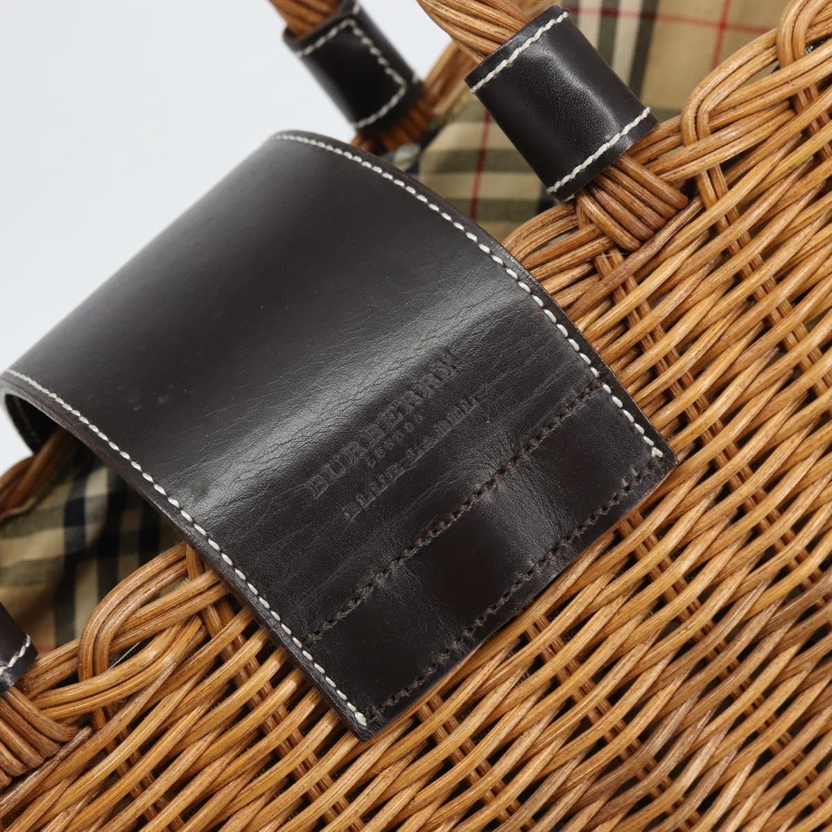 BURBERRY Blue Label Hand Bag Rattan Beige Silver Auth 161754