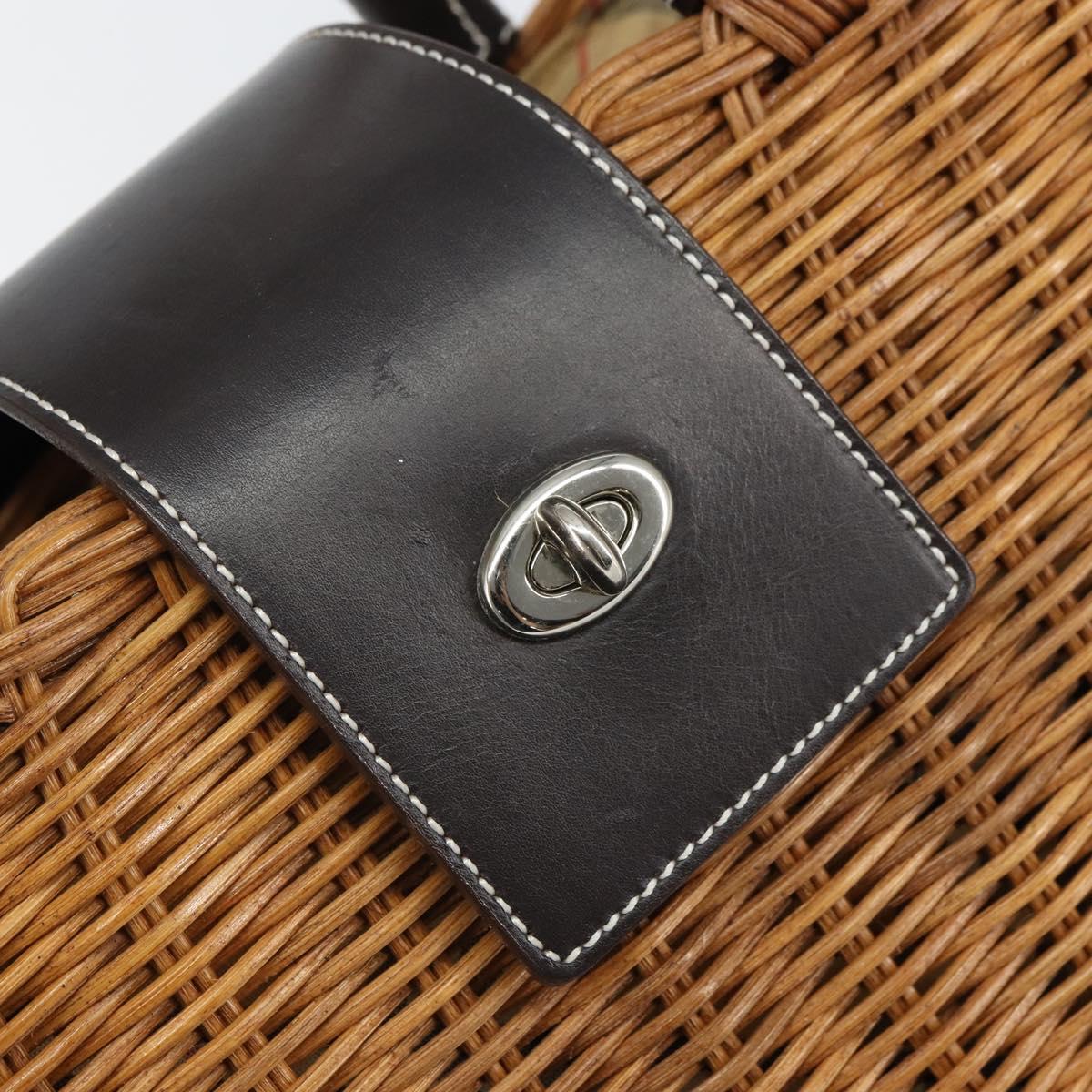 BURBERRY Blue Label Hand Bag Rattan Beige Silver Auth 161754