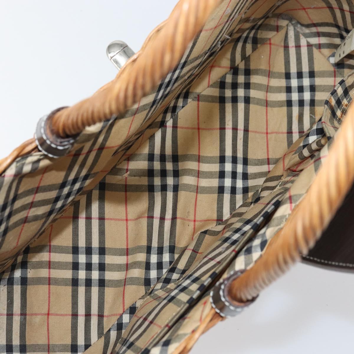 BURBERRY Blue Label Hand Bag Rattan Beige Silver Auth 161754