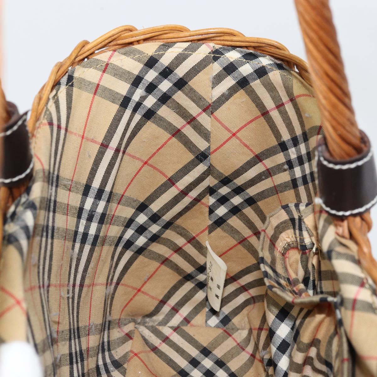 BURBERRY Blue Label Hand Bag Rattan Beige Silver Auth 161754