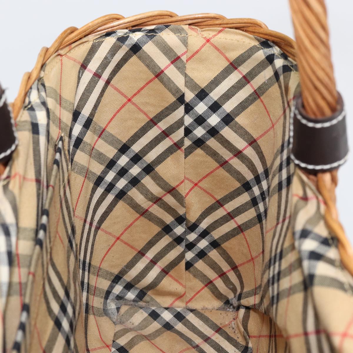 BURBERRY Blue Label Hand Bag Rattan Beige Silver Auth 161754