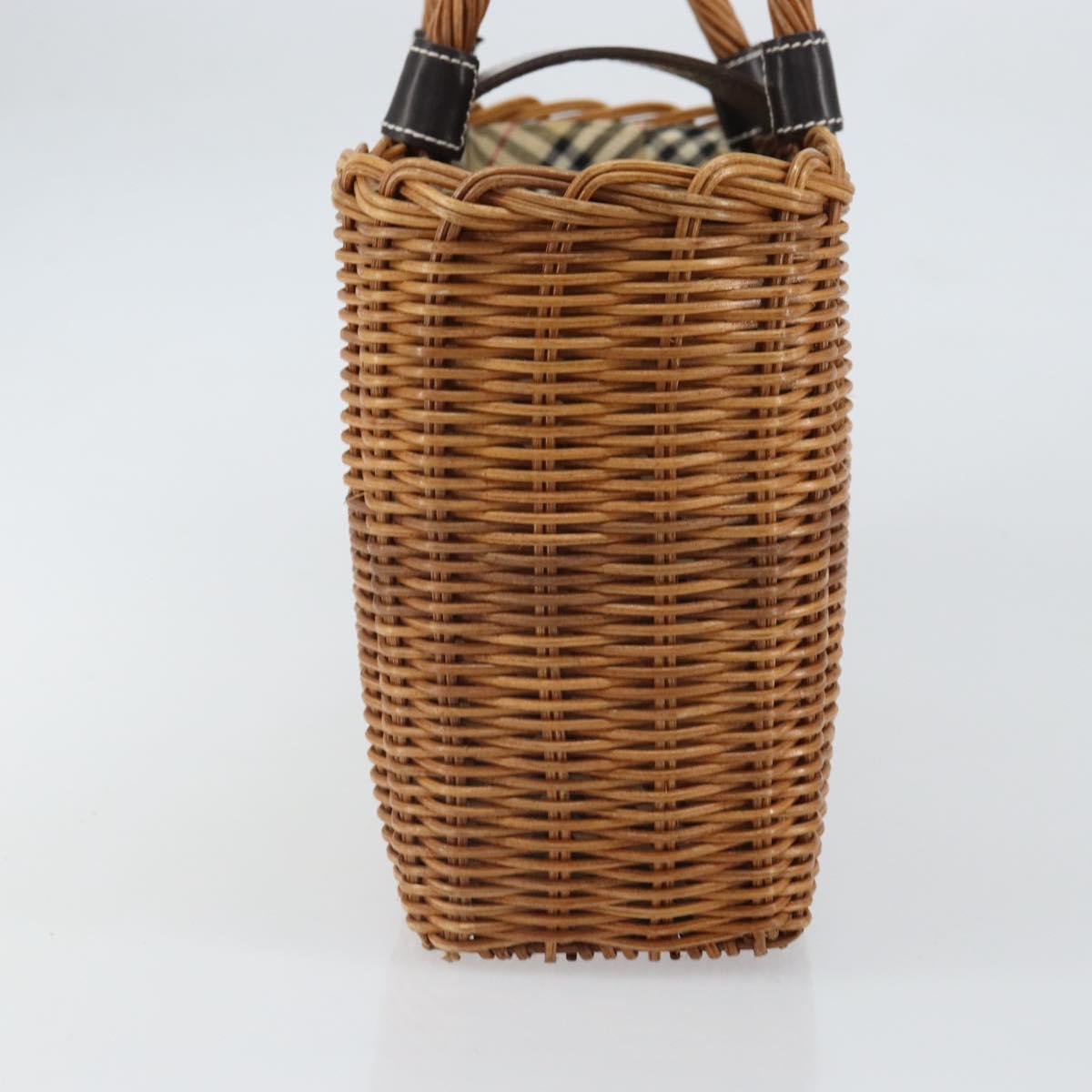 BURBERRY Blue Label Hand Bag Rattan Beige Silver Auth 161754
