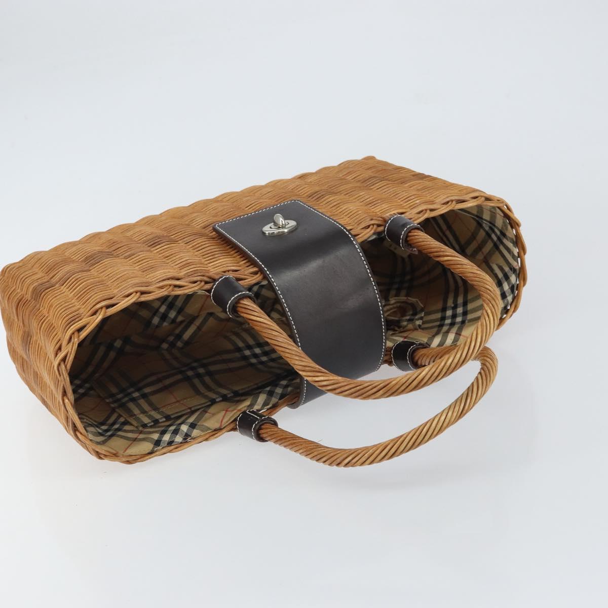 BURBERRY Blue Label Hand Bag Rattan Beige Silver Auth 161754