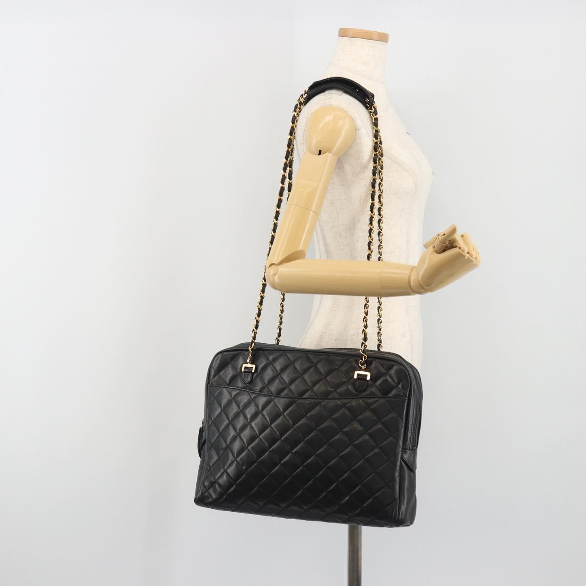 CHANEL Matelasse Chain Shoulder Bag Leather Black Gold CC Auth 161755