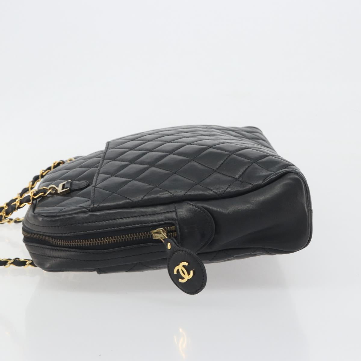CHANEL Matelasse Chain Shoulder Bag Leather Black Gold CC Auth 161755
