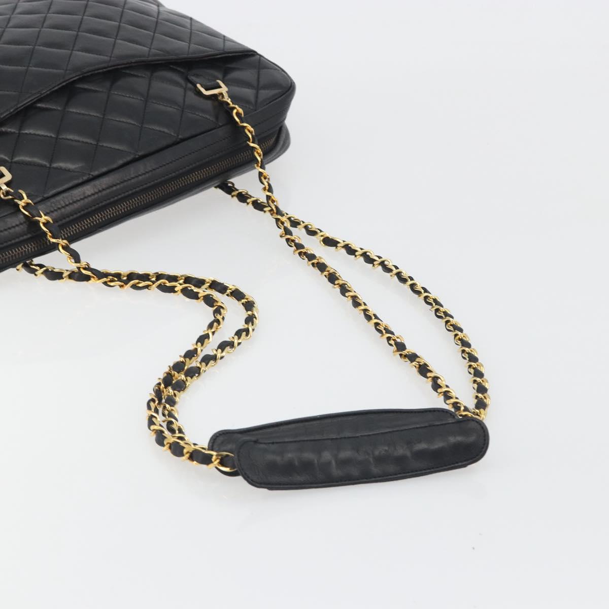 CHANEL Matelasse Chain Shoulder Bag Leather Black Gold CC Auth 161755