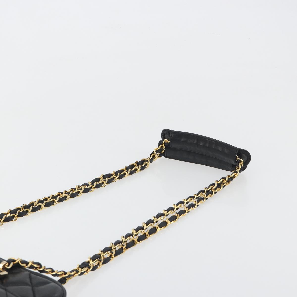CHANEL Matelasse Chain Shoulder Bag Leather Black Gold CC Auth 161755