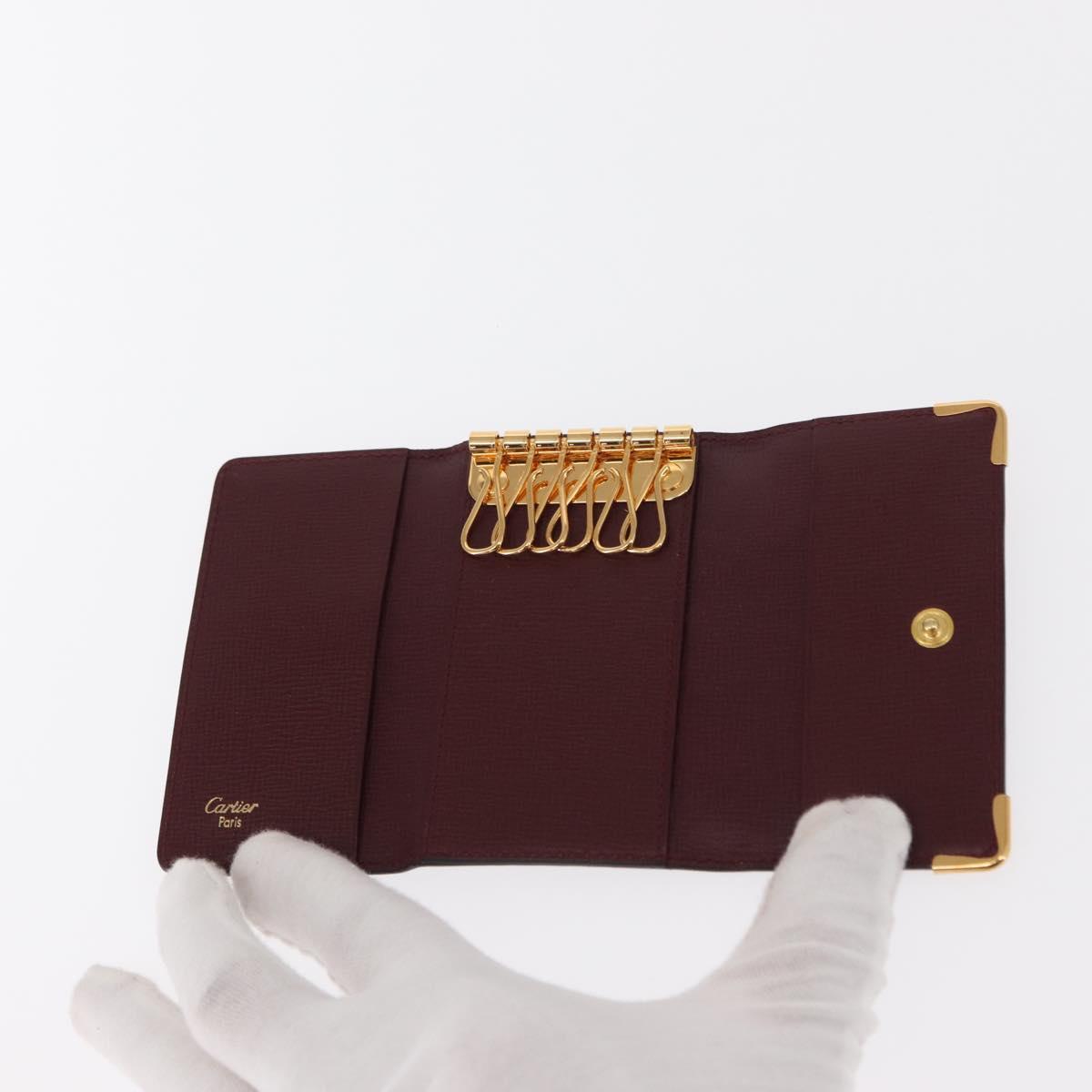 CARTIER Must Line Key Case Leather Bordeaux Gold Auth 161762V