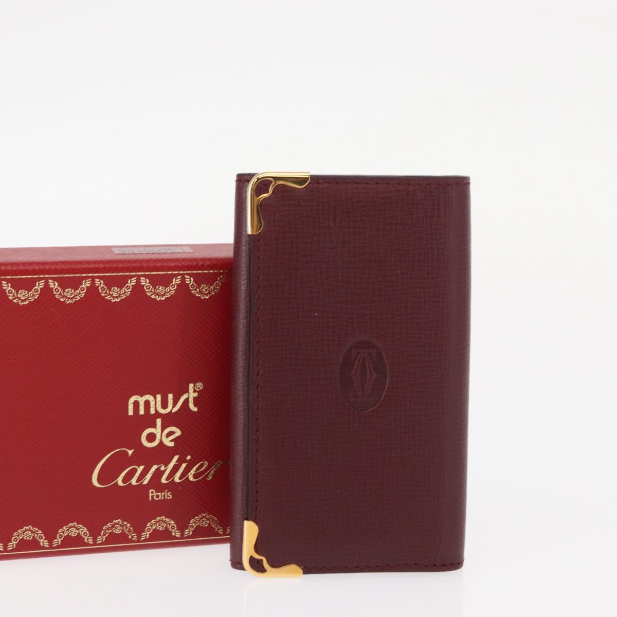 CARTIER Must Line Key Case Leather Bordeaux Gold Auth 161762V