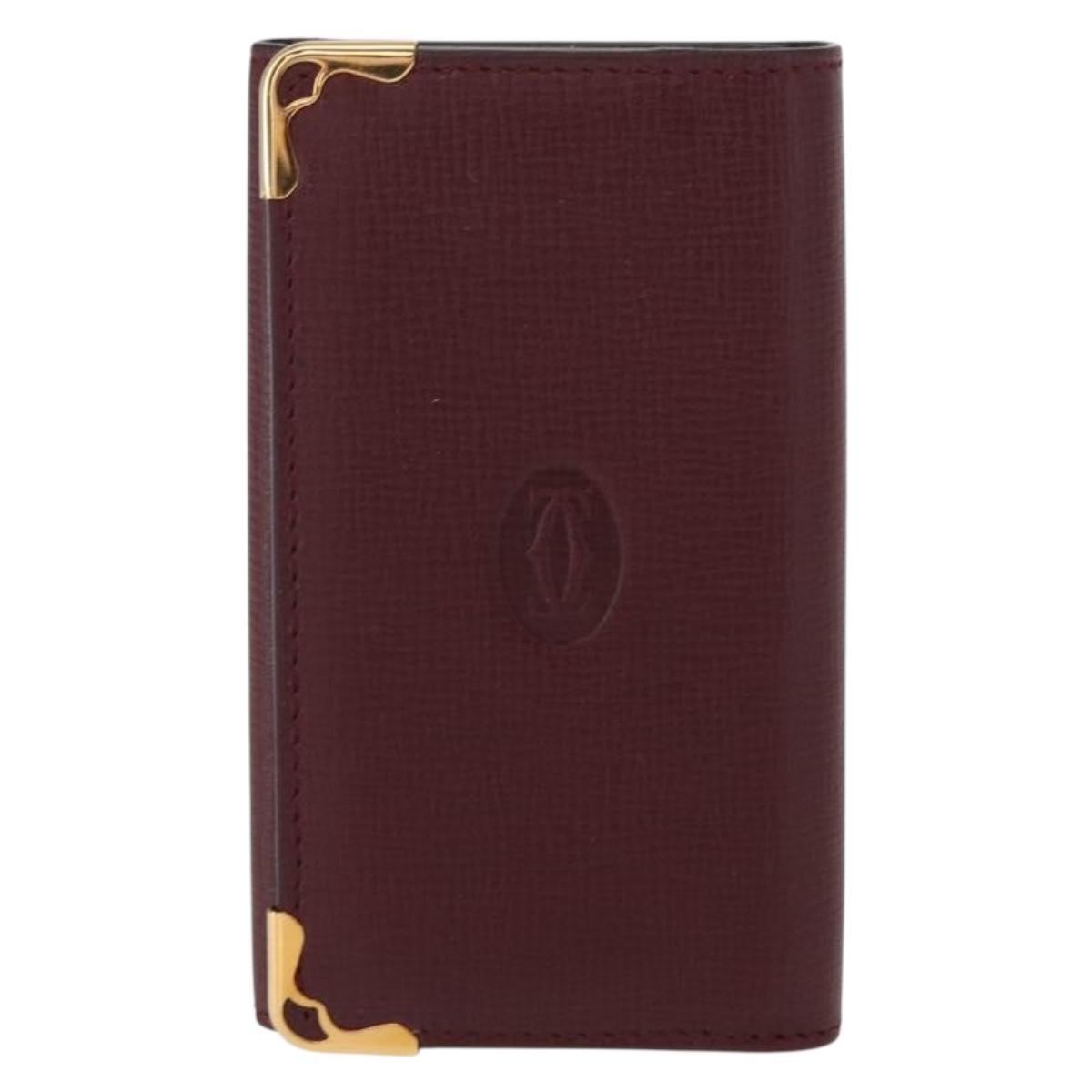 CARTIER Must Line Key Case Leather Bordeaux Gold Auth 161762V