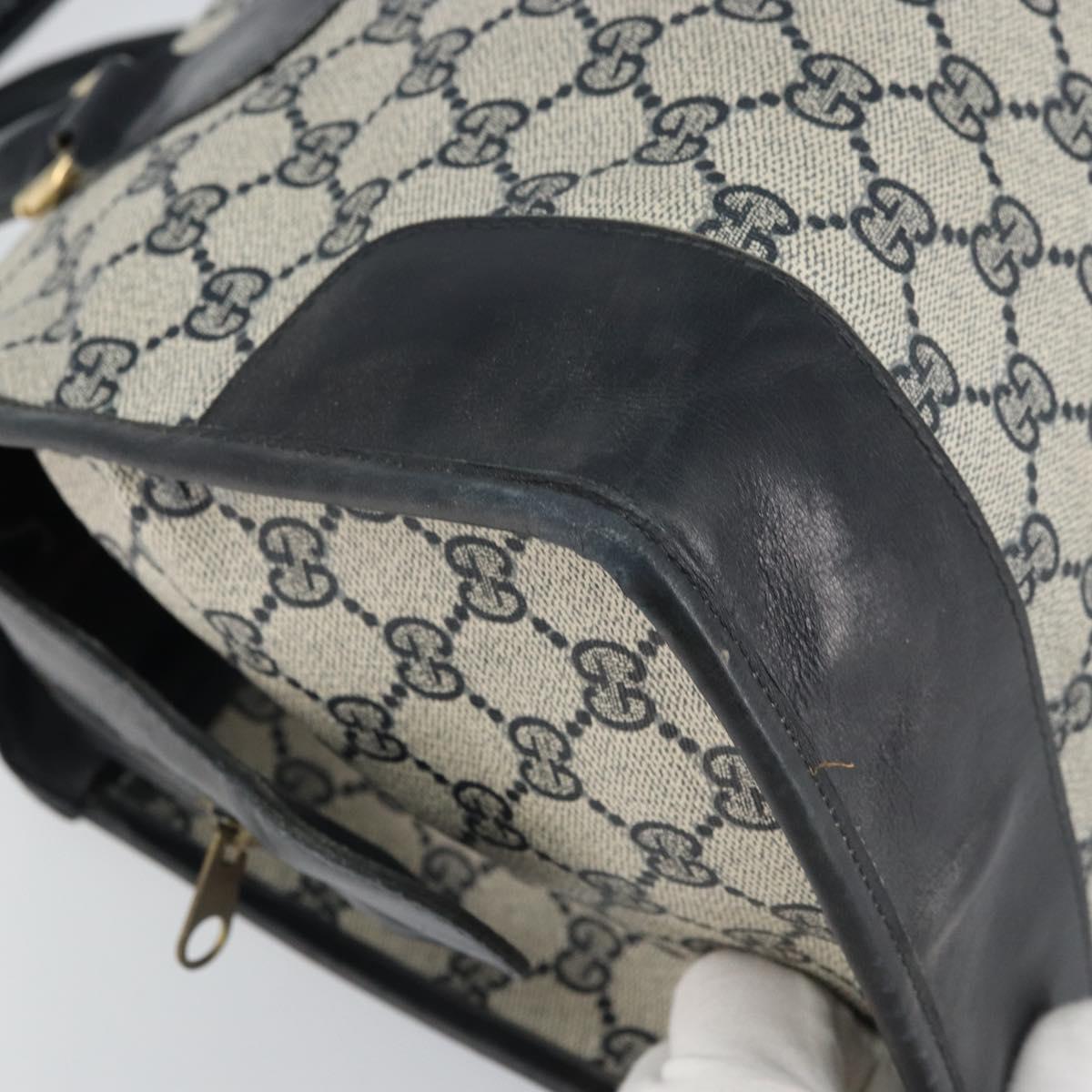 GUCCI GG Supreme Sherry Line Boston Bag PVC Navy Gold Auth 161763